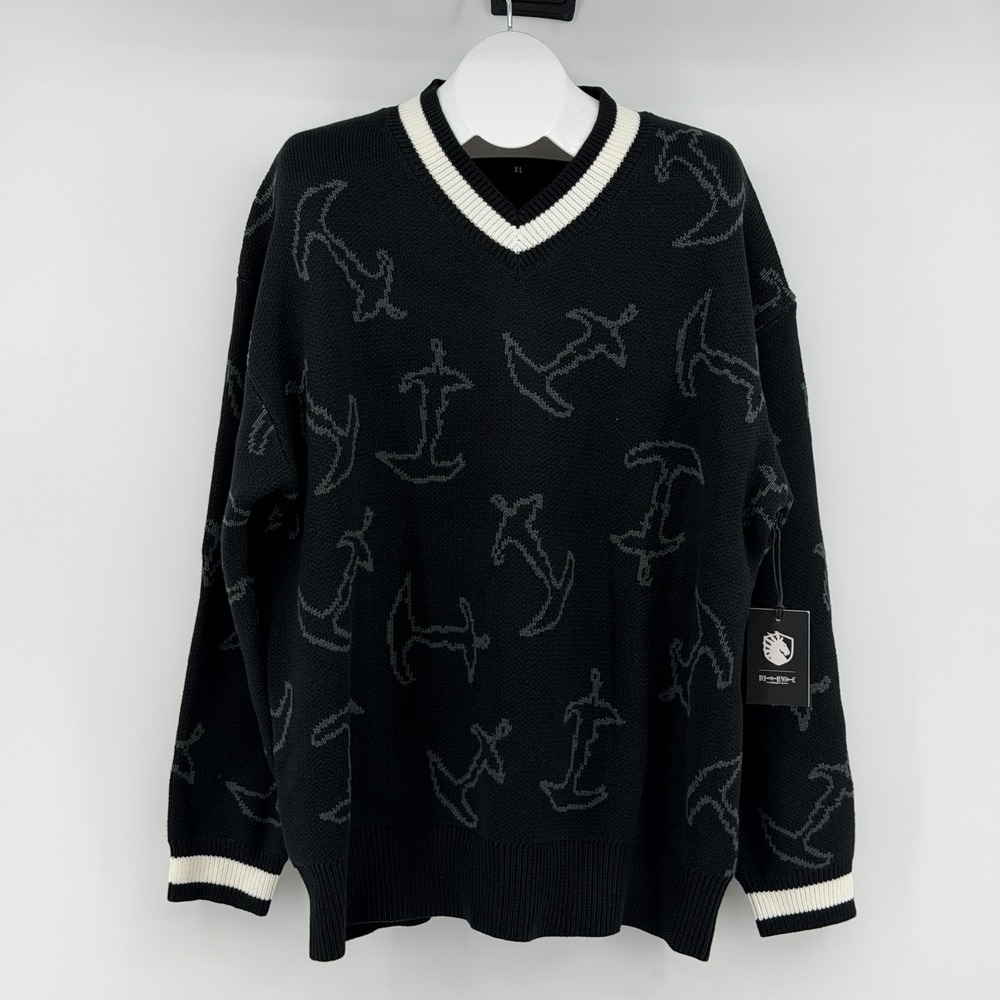 NEW Team Liquid x Deathnote Kira Knit Sweater Sz XL Black Collab V-Neck Pullover
